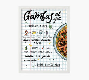 Receta Gambas al ajillo Art Print
