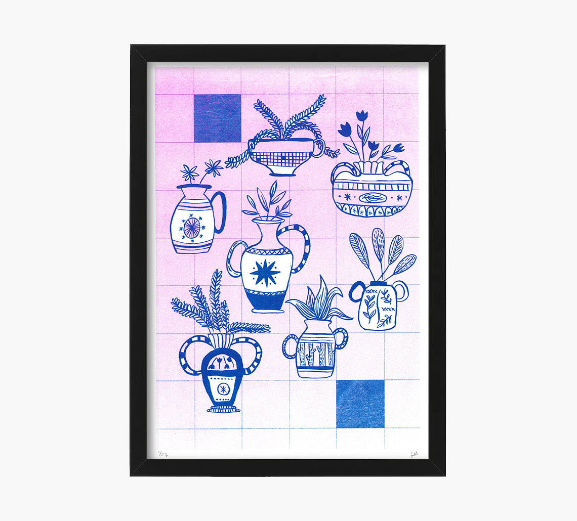 Little blue pots Art Print