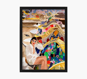 Girl in Park Güell Art Print