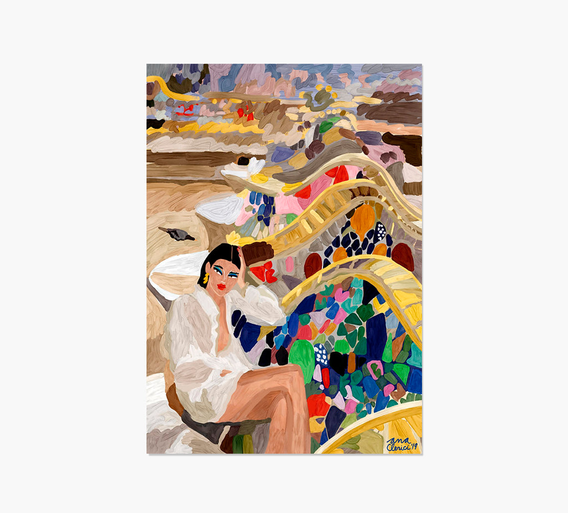 Girl in Park Güell Art Print