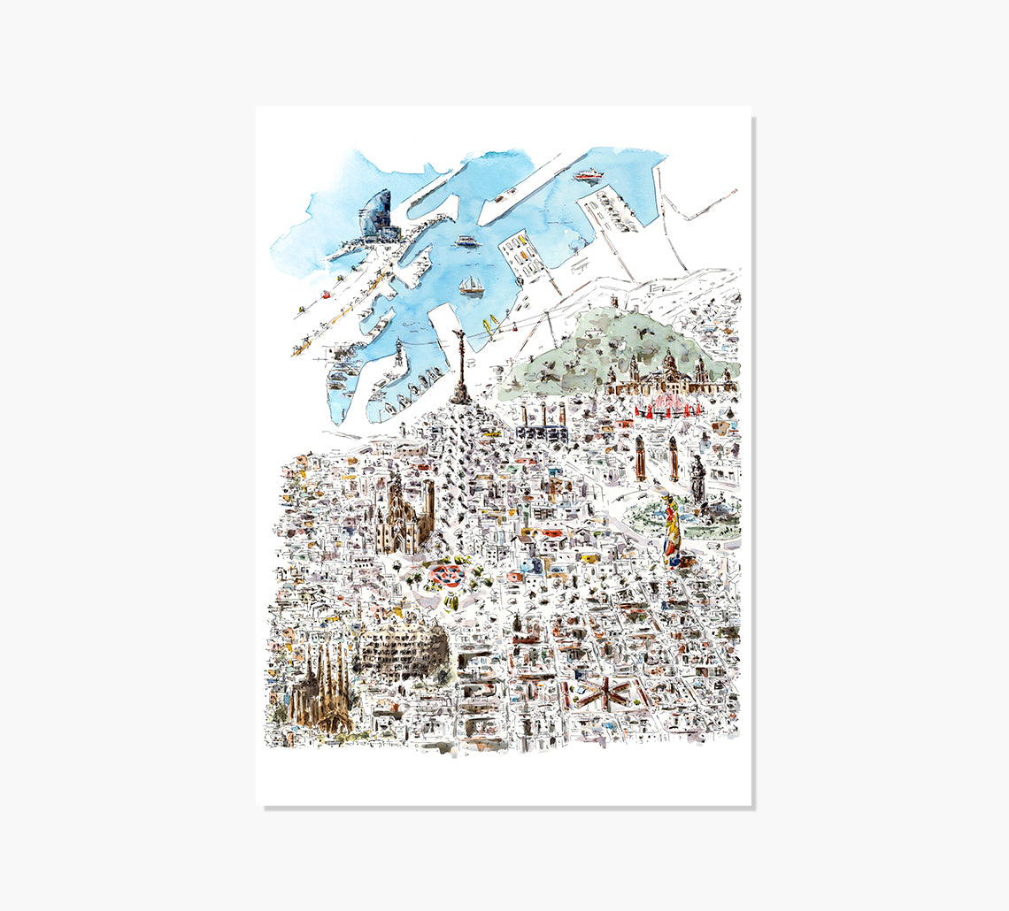 Print Barcelona Aerial View